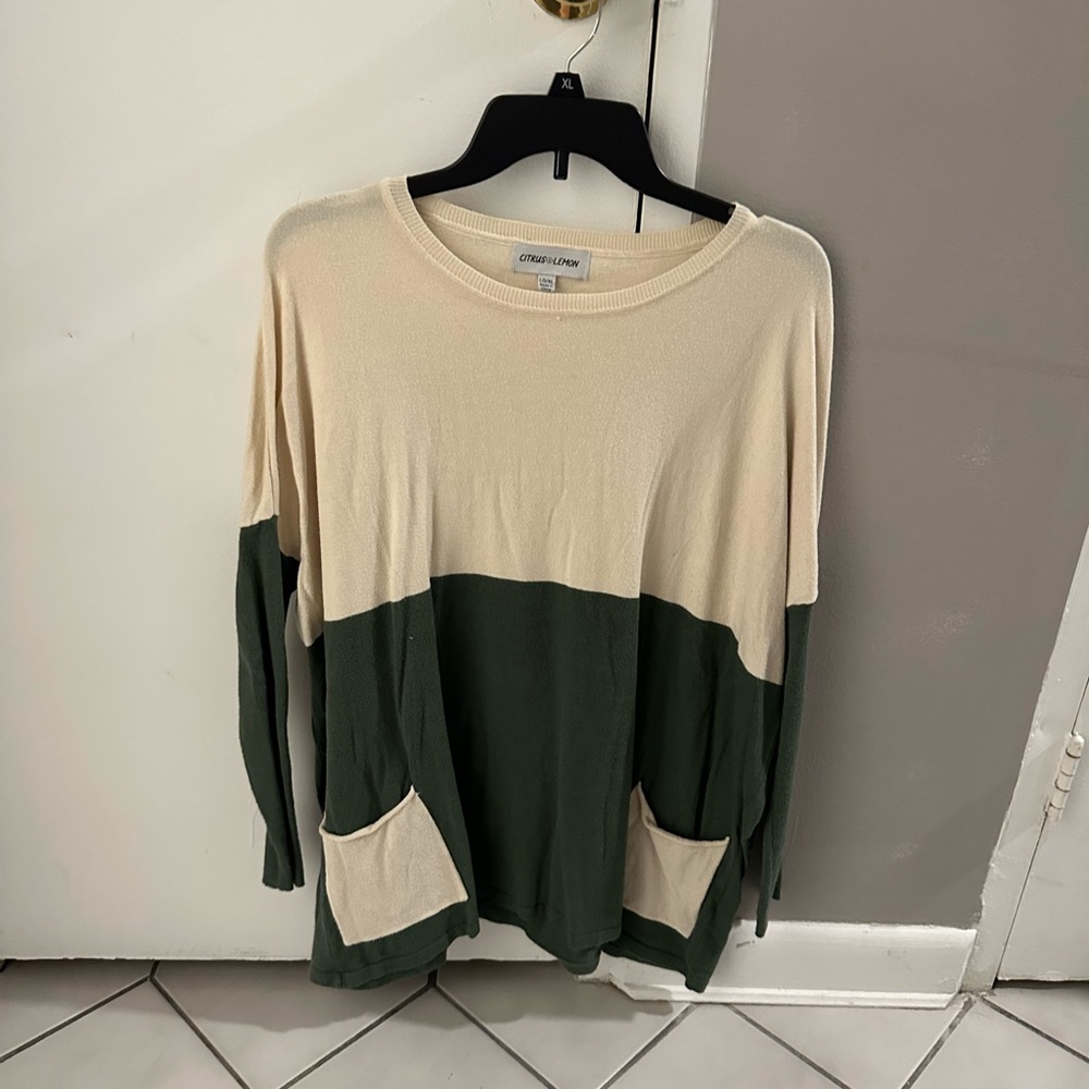 Half cream half green light sweater